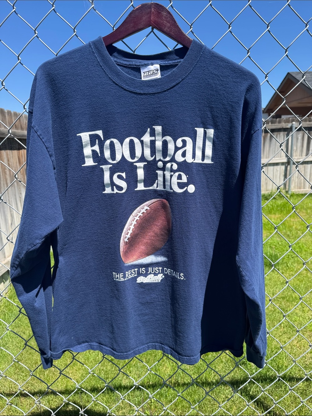 Vintage Big Ball Sports Navy "Football Is Life" Long-Sleeve Graphic Tee